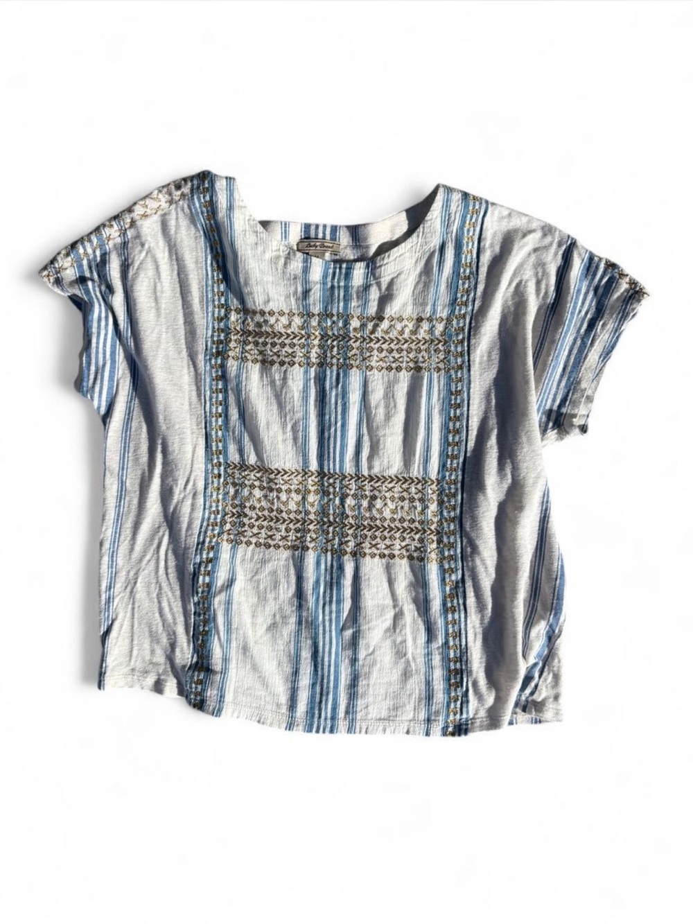 Lucky Brand linen tee shirt boho gauzy blouse  sustainable fashion M Lagenlook